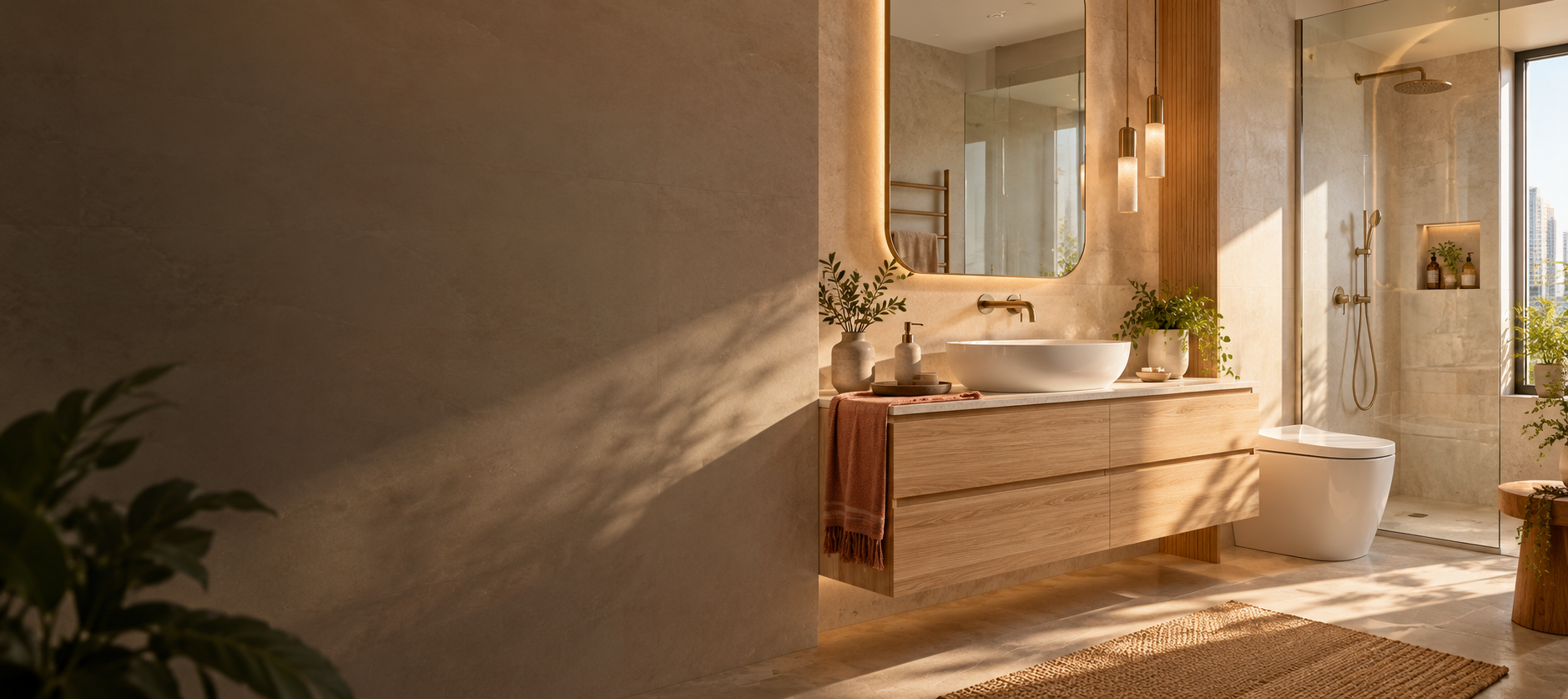 Warm contemporary bathroom interior