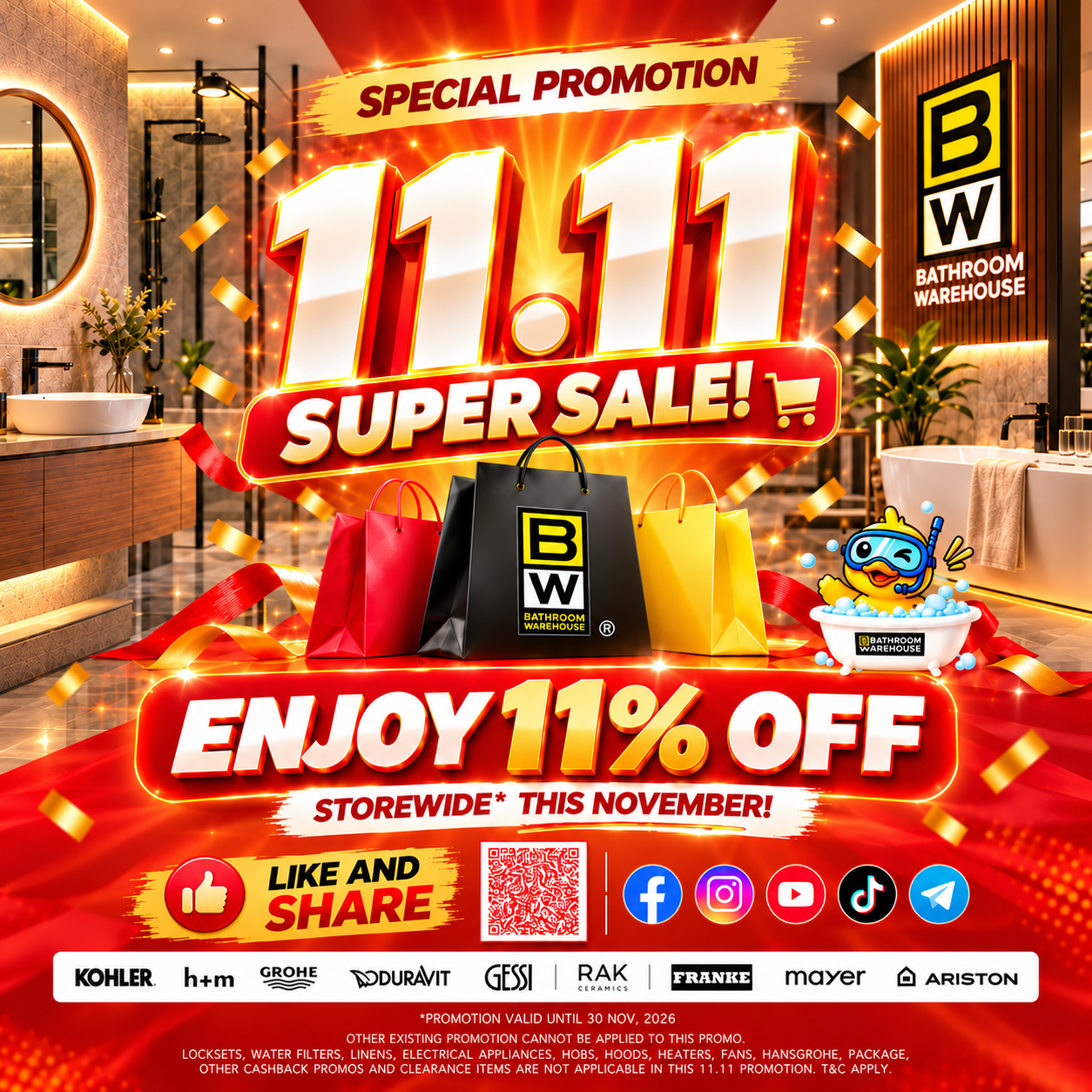 Bathroom Warehouse November 2026 11.11 Super Sale — enjoy 11% off storewide