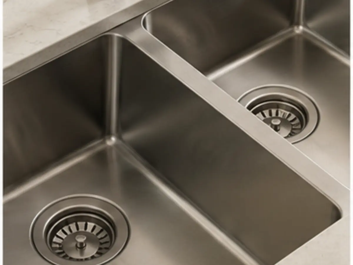 Double-bowl stainless-steel kitchen sink