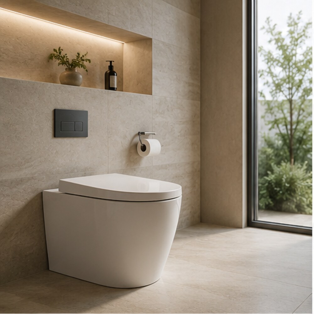 Modern bathroom with floor-mounted toilet